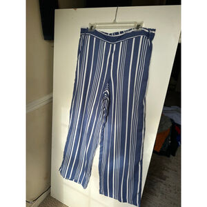 Women's French Laundry Blue & White Striped Wide Leg Pants Size L